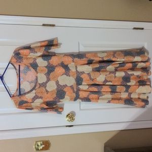LuLaRoe women's L Nicole dress in purple orange yellow blue floral pattern